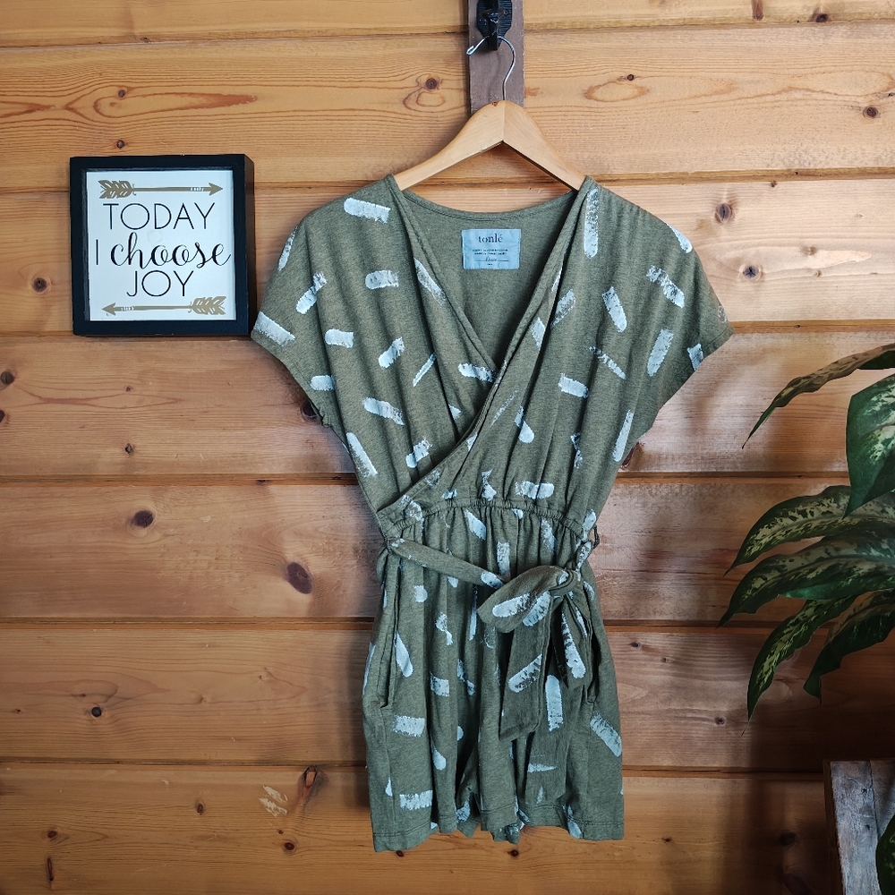 Tonle Romper Handmade Jersey Stretch Recycled Boho Painted Pockets Belted Size S